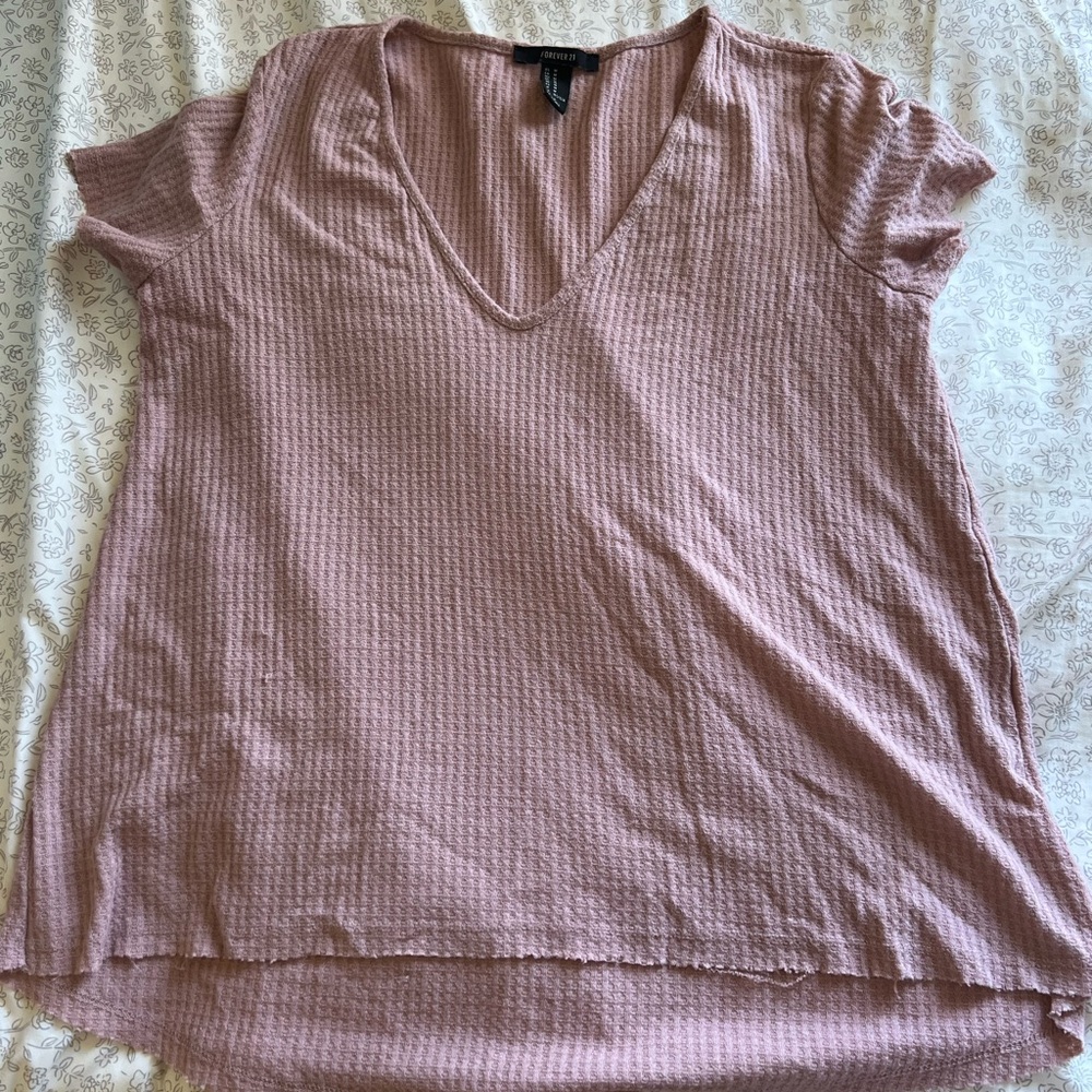 Forever 21 Mauve Textured V-Neck Tee